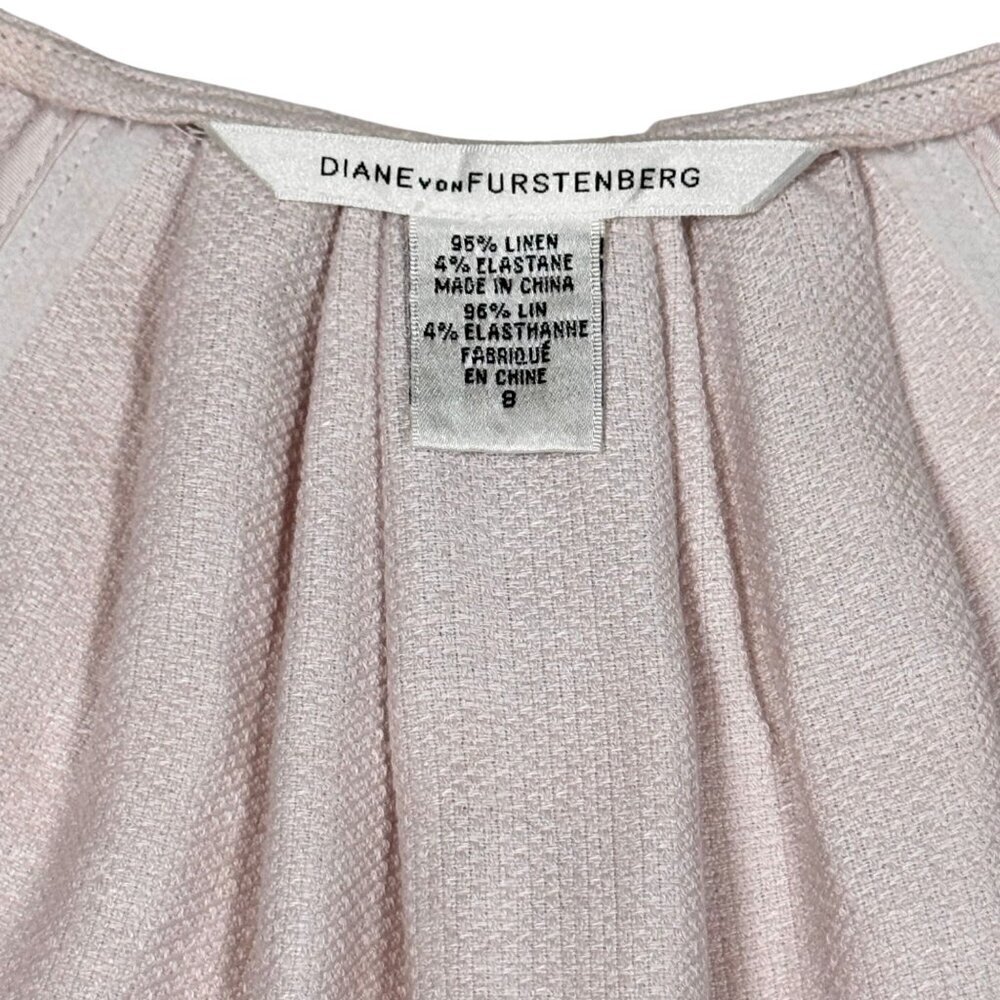 Diane Von Furstenberg Linen Wrap Dress Sz.8 Lilac Short Sleeve Minimalist Preppy - Picture 5 of 13